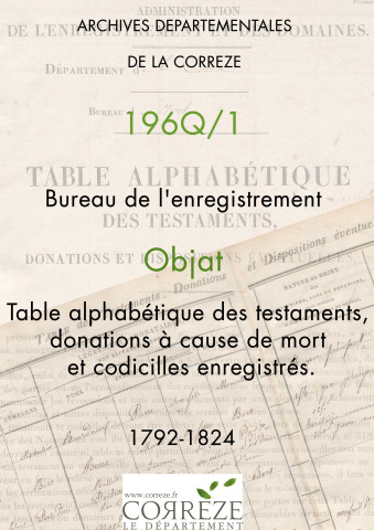 Table alphabétique des testaments, donations à cause de mort et codicilles enregistrés.