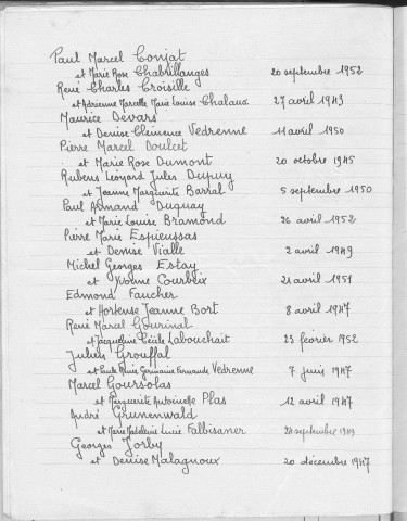 Tables décennales des mariages (1943-1952)