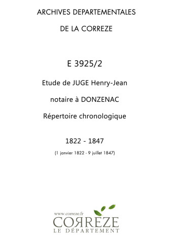 Répertoire chronologique : 1 janvier 1822-9 juillet 1844