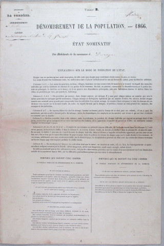 Population : listes nominatives (1866-1954) ; mouvements de population (1890).