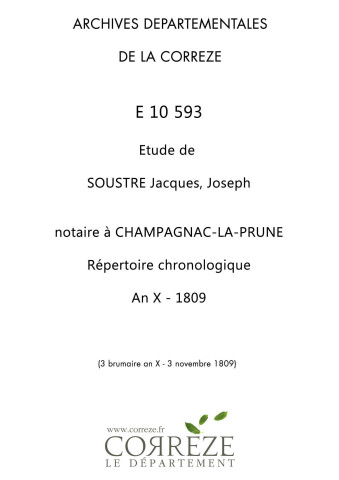 Répertoire chronologique : 3 brumaire an X-3 novembre 1809