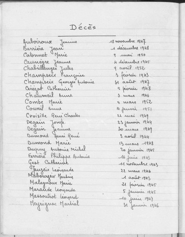 Tables décennales des naissances (1943-1952)