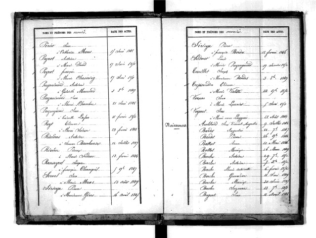 Tables décennales des mariages (1843-1852)