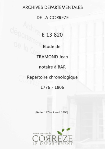 Répertoire chronologique : février 1776-9 avril 1806