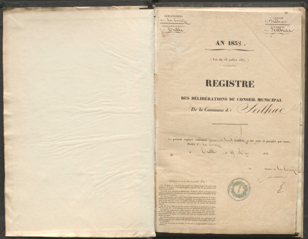 Délibérations du conseil municipal. 5 août 1838-10 avril 1853