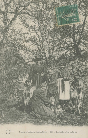 Folklore : "Types et scènes champêtres - 35 - La traite des chèvres".