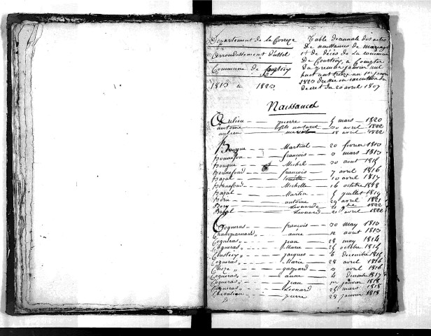 Tables décennales des décès (1813-1822)