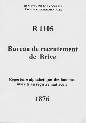Classe 1876 : table alphabétique.