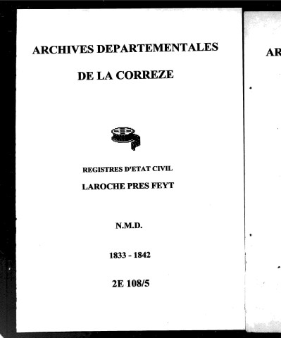 Naissances, mariages, décès (1833-1842)