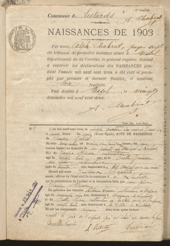 Naissances, mariages, décès (1903-1912).