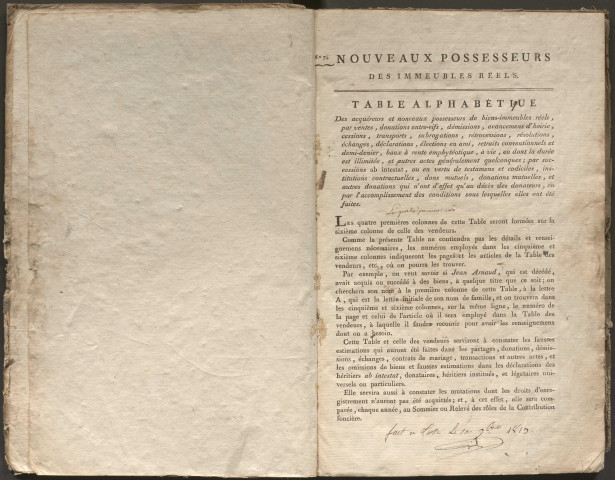 Table des acquéreurs