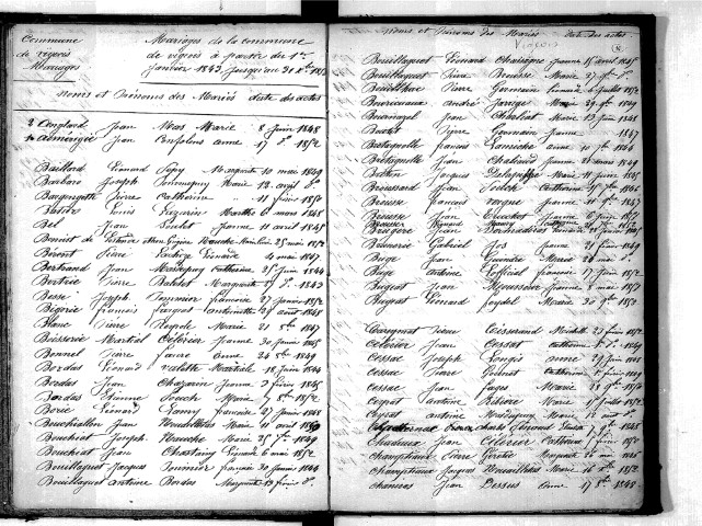 Tables décennales des mariages (1843-1852)