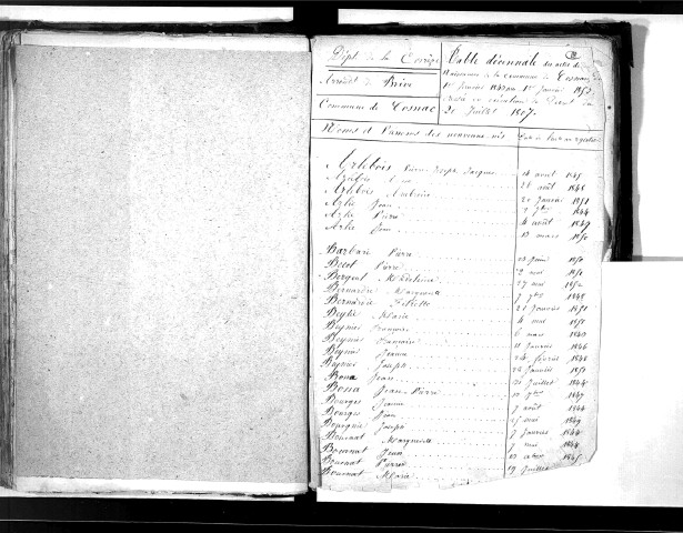 Tables décennales des naissances (1843-1852)