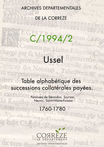 Paroisses de Sérandon, Soursac, Neuvic, Saint-Hilaire-Foissac.