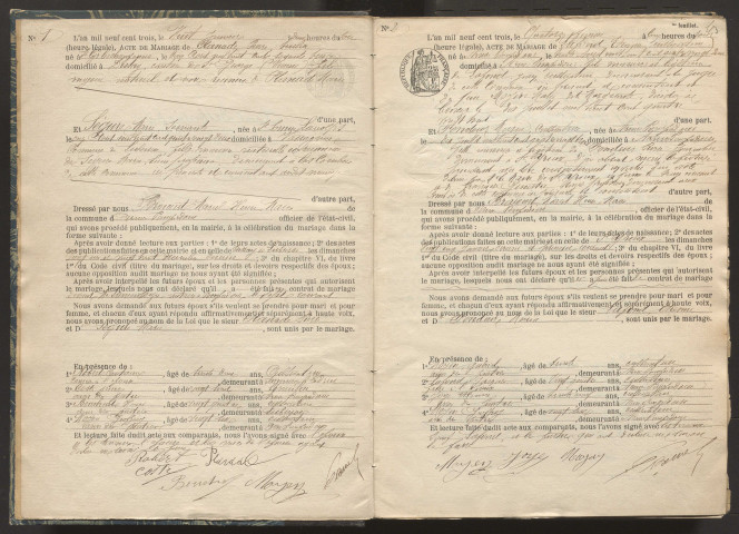 Mariages (1903-1932).