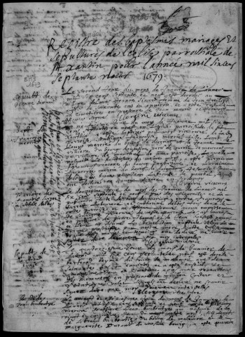 Baptêmes, mariages, sépultures (1679-1739)