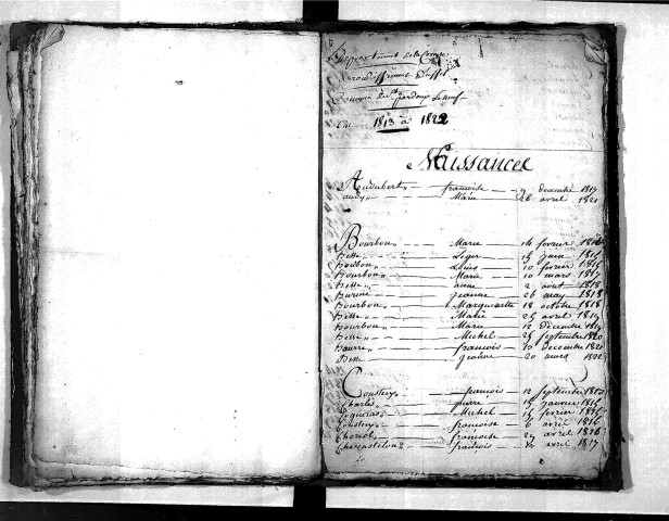 Tables décennales des naissances (1813-1822)