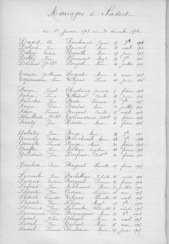 Tables décennales des mariages (1903-1912)
