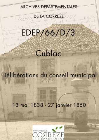 Délibérations du conseil municipal. 13 mai 1838-27 janvier 1850
