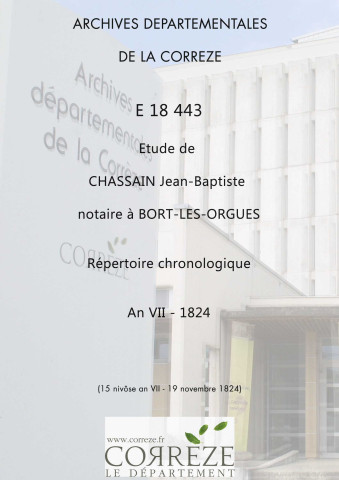 Répertoire chronologique : 15 nivôse an VII-19 novembre 1824