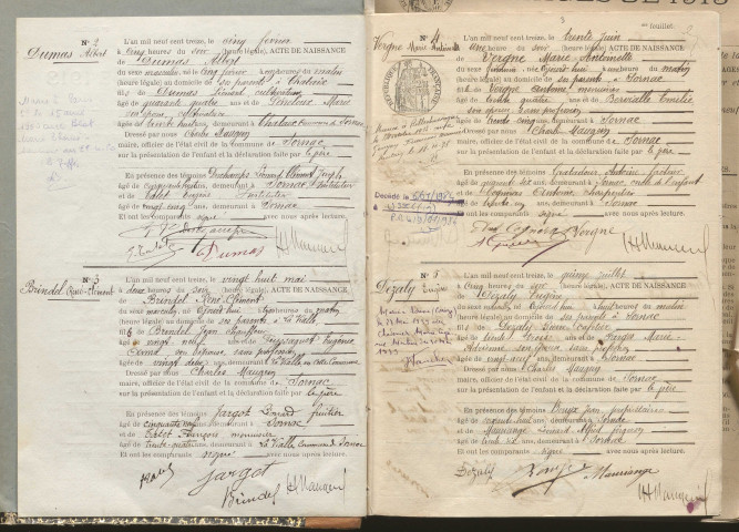 Naissances, mariages, décès (1913-1922).
