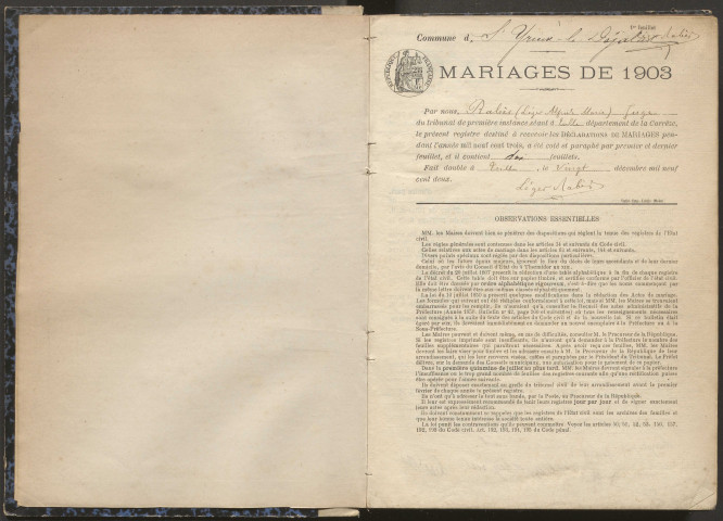 Mariages (1903-1921).