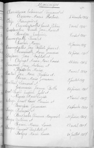 Tables décennales des mariages (1923-1932)