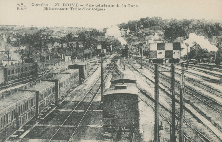 Brive-la-Gaillarde : "Corrèze - 27. Brive - Vue générale de la gare (bifurcation Tulle-Toulouse)".