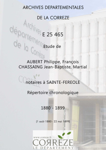 Répertoire chronologique : 1 août 1880-22 mai 1899