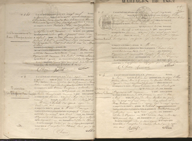 Naissances, mariages, décès (1863-1872)