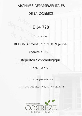 Répertoire chronologique : 1776-28 germinal an VIII