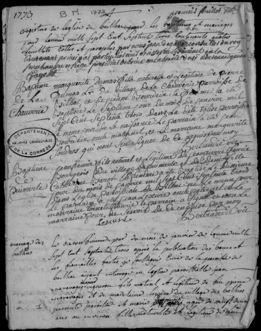 Baptêmes, mariages, sépultures (1773-1792)