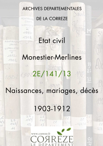 Naissances, mariages, décès (1903-1912).