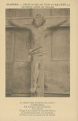 Saint-Angel : "Saint-Angel (Corrèze) - Christ en bois sur croix en bois (XVIe s.) - Le repos après le travail - Le Christ vient d'achever son oeuvre : la Rédemption, Tel l'ouvrier après le travail, il se repose. Visage d'une beauté et sérénité divine. Le Christ douloureux est classique : le Christ qui se repose est une rareté".