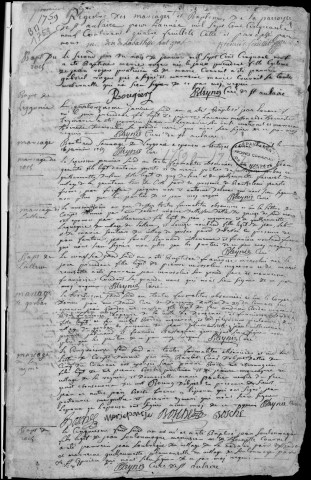 Baptêmes, mariages, sépultures (1759-1767)