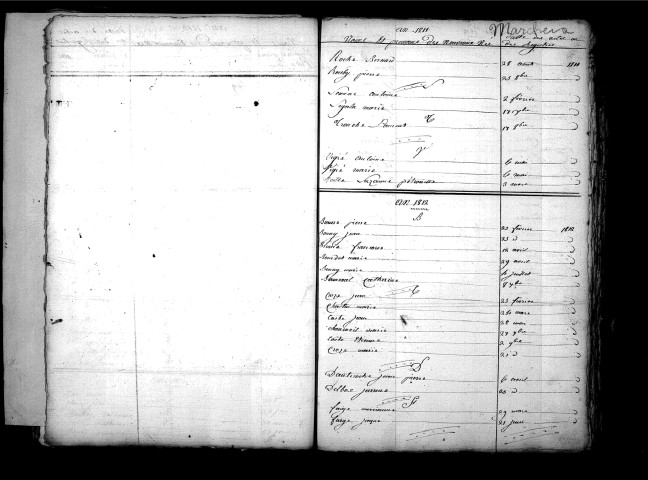 Tables décennales des naissances (1803-1812)