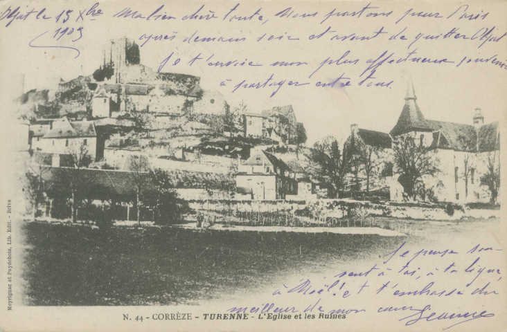 Turenne : "?.44 - Corrèze - Turenne - L'église et les ruines".