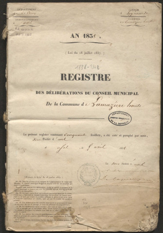 Délibérations du conseil municipal. 20 mai 1838-15 février 1863