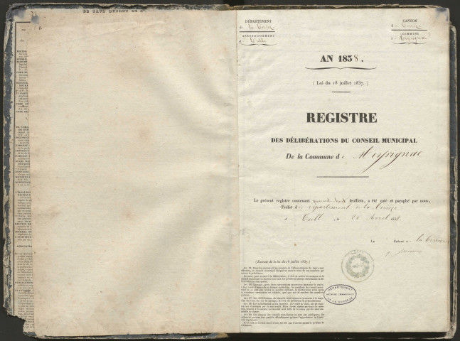 Délibérations du conseil municipal. 4 juin 1838-8 juin 1884