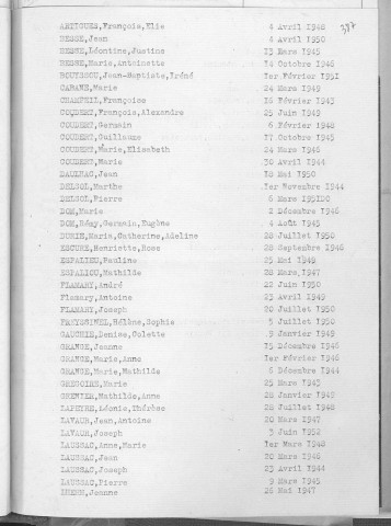 Tables décennales des décès (1943-1952)