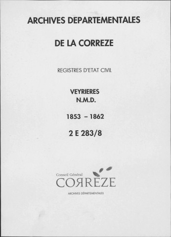 Naissances, mariages, décès (1853-1862)