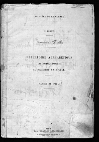 Classe 1917 : table alphabétique.