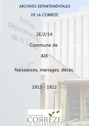 Naissances, mariages, décès (1913-1922).