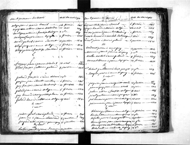 Tables décennales des mariages (1813-1822)