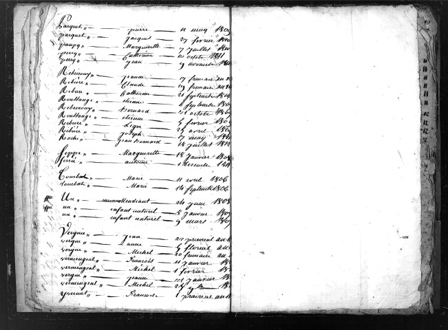 Tables décennales des décès (1803-1812)