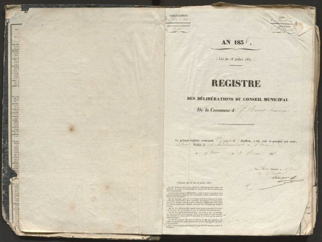 Délibérations du conseil municipal. 20 mai 1838-11 octobre 1857