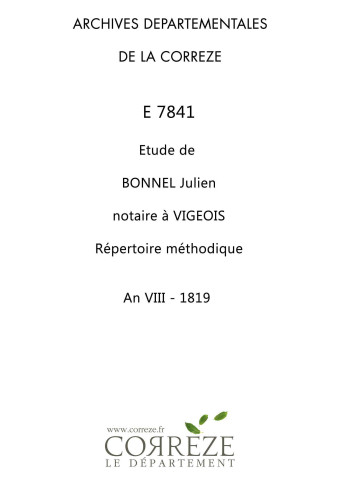 Répertoire méthodique : an VIII-1819
