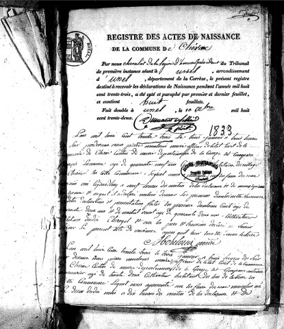 Naissances, mariages, décès (1833-1842)