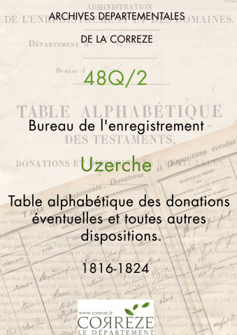 Table alphabétique des donations éventuelles et toutes autres dispositions.
