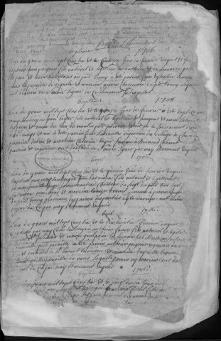 Baptêmes, mariages, sépultures (1706-1752)